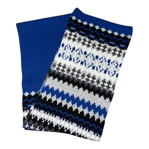 Talbots Blue Fair Isle‎ Lambswool Blend Scarf Winter Knit Accessories